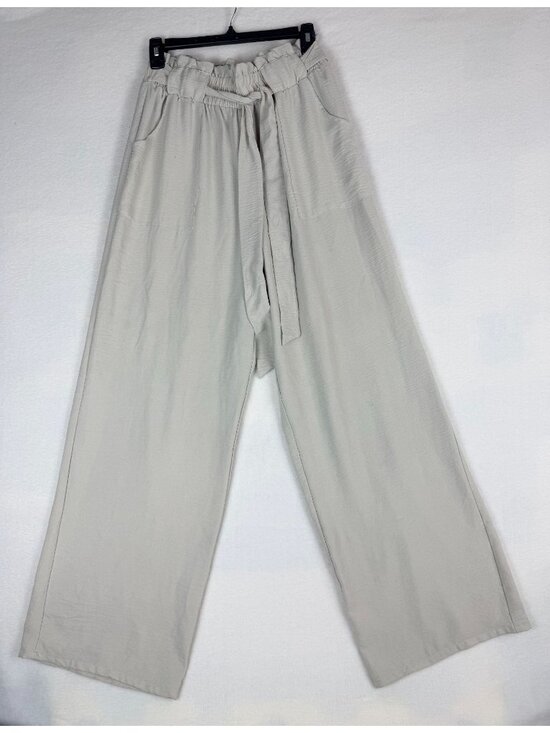 Iwollence Pants - IWollence Women’s L Beige Wide Leg Paperbag Pants Tie Waist Casual Boho
